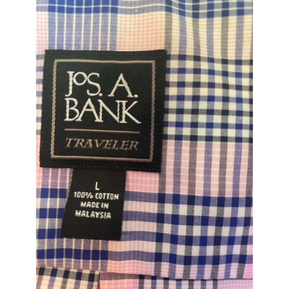 Jos. A. Bank Size Large Short Sleeve Button Front Pink & Blue Plaid Shirt - Picture 3 of 4